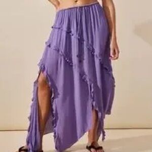 NWT Free People Ambie Asymmetrical Maxi Skirt in Chalk Violet